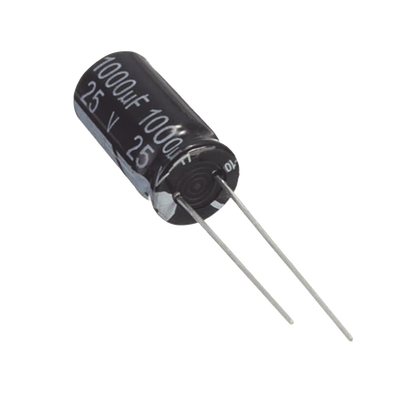 Capacitor Electrolítico de Aluminio, Radial de 1000 µFd. 25 Vcc, 105 °C, 10 x 20 mm.