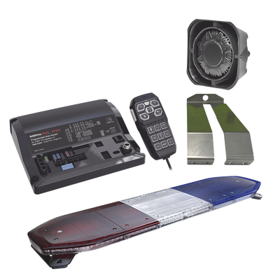 Kit de Sirena, Bocina y Torreta de 48", Con 216 LEDs, Dual Color, Frente: Rojo/Blanco, Azul/Blanco, Trasero: Rojo/Ámbar, Azul/Ámbar