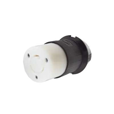 Conector Industrial con Bloqueo de Media Vuelta / 20 A 125 V CA / 2 Polos 3 Hilos / Nema L5-20R / Color Blanco y Negro.