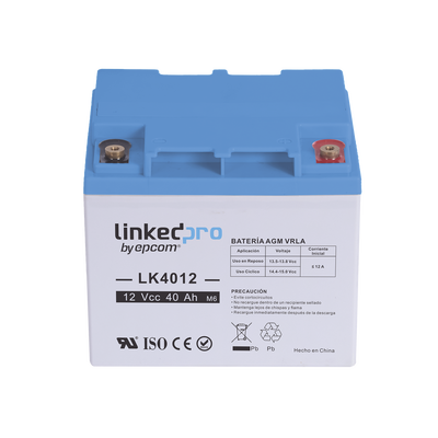 Batería 12 Vcc / 40 Ah / UL / Tecnología AGM-VRLA / Para uso en equipo electrónico, Alarmas de Intrusión / Incendio/ Control de acceso / Video Vigilancia / T2