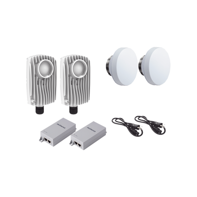 Kit de 2 radios C6X con 2 antenas de (12 dBi), rango de frecuencia extendida (4.9 a 6.4 GHz),  incluye inyector POE, cable de alimentación y 2 FLEXIMOUNT-XL para alineación, distancia de hasta 3 km