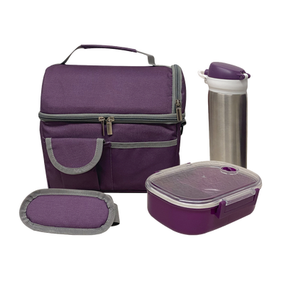 SET DE 2 LONCHERA DE 9 PULG. INCLUYE UN CILINDRO DE ACERO INOXIDABLE, UN RECIPIENTE DE PLÁSTICO PARA ALIMENTOS