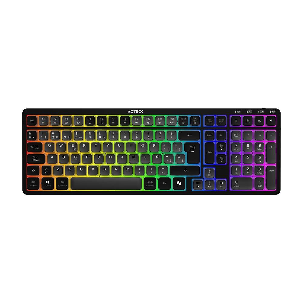 Teclado Inalámbrico RGB Techno PRO TI790 Acteck Elite Series Iluminación RGB - Teclado Multidispositivo Inalámbrico, Dongle 2.4Mhz, Bluetooth