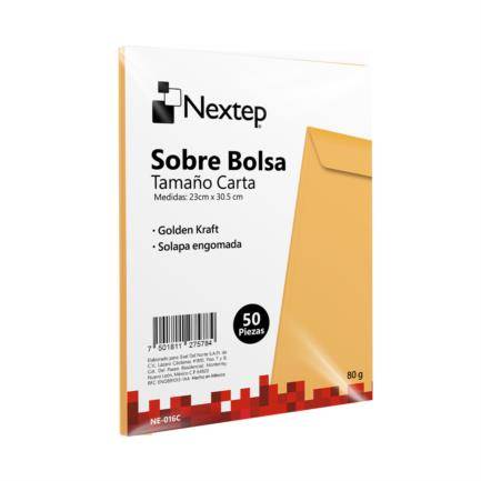 Sobre bolsa Nextep Economico NE-016C Tamaño carta solapa engomada paquete con 50 piezas 23cm x 30.5 cm -