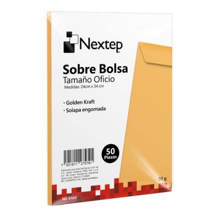 Sobre bolsa Nextep Economico Ne-016O Tamaño oficio  solapa engomada paquete con 50 piezas 24cm x 34 cm -