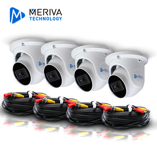 Kit basico hd meriva technology mbash42mpkit / incluye 4 camaras domo ahd 2mp lente fijo 2.8mm mbashd3202 + 4 cables de video armados 18mts conectores bnc mva-hdcb18