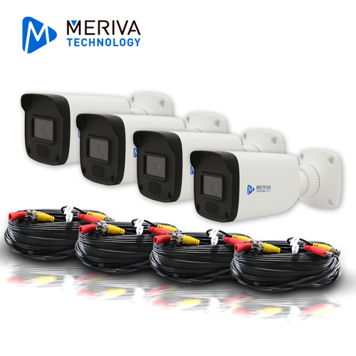 Kit basico hd meriva technology mbash4kit / incluye 4 camaras bullet ahd 2mp lente fijo 2.8mm mbashd2202+ 4 cables de video armados 18mts conectores bnc mva-hdcb18