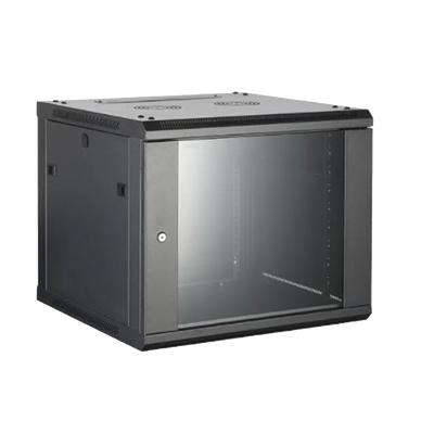 Gabinete para Montaje en Pared/ Piso, con Puerta de Cristal Templado, Cuerpo Fijo, con 9 Unidades de Rack, de 19in, Fabricado en Acero