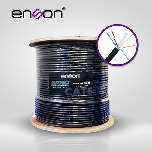 Cable ftp cat6 enson epro-cat6-ouftp forro pe blindado 4 pares calibre 23 awg 100% cobre uso exterior bobina 1000 pies 305 metros
