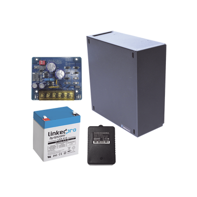 Kit con fuente PLB2 con salida de 12 Vcc a 2.5 Amper, incluye transformador y batería de 12 V a 5.5 Amper 
