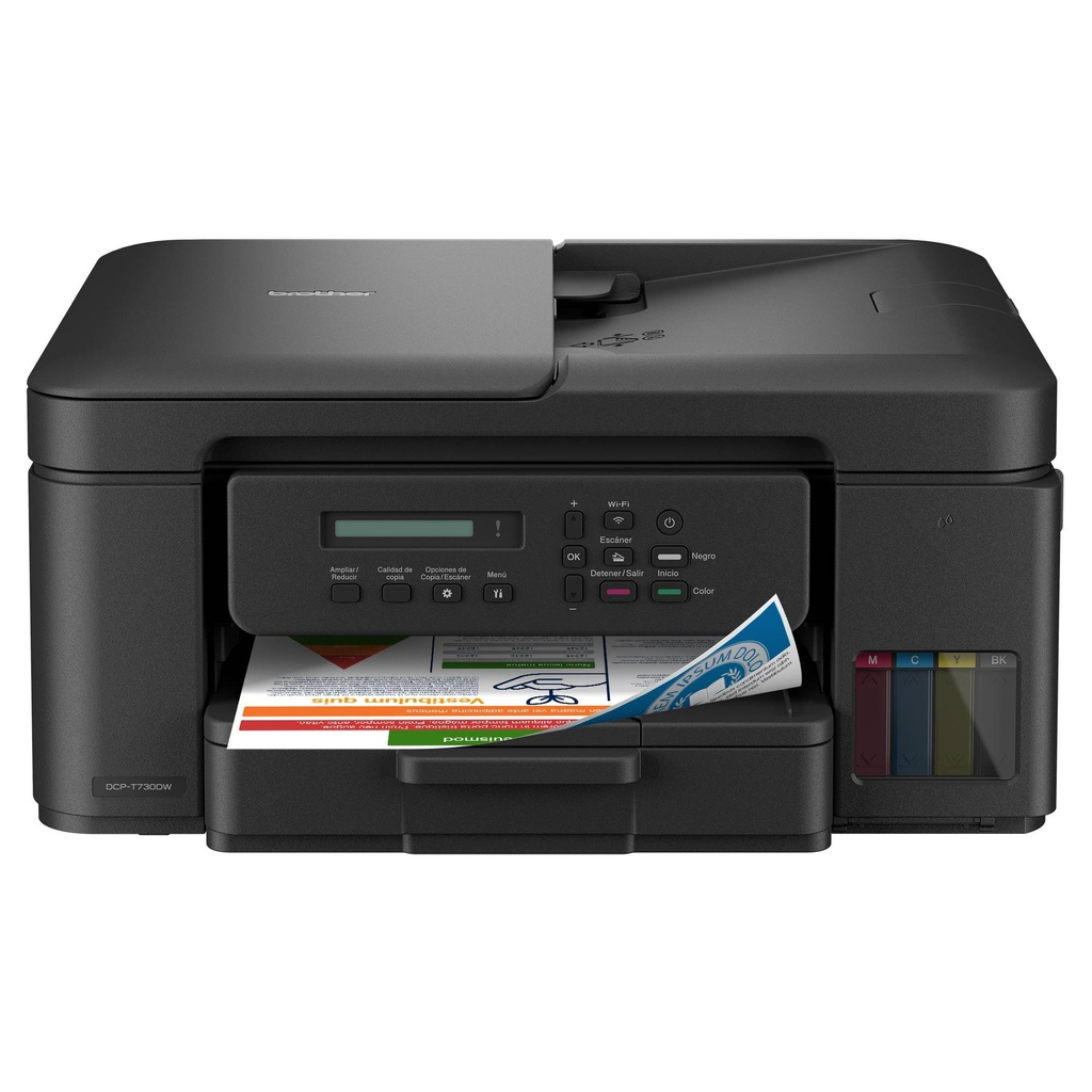 Multifuncional Tinta Continua Brother DCPT730DW - impresión dúplex, 27 ppm negro/23 ppm color, USB 2.0, Wifi 2.4/5Ghz, cama plana color tamaño carta
