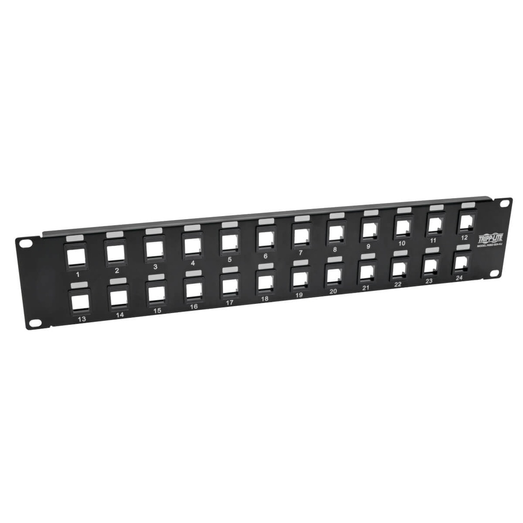 Panel de parcheo Vacío de Conexiones sin Blindaje RJ45 Keystone / Multimedia de 24 Puertos de 2U - Ethernet RJ45, USB, HDMI, Cat5e / 6 N062-024-KJ