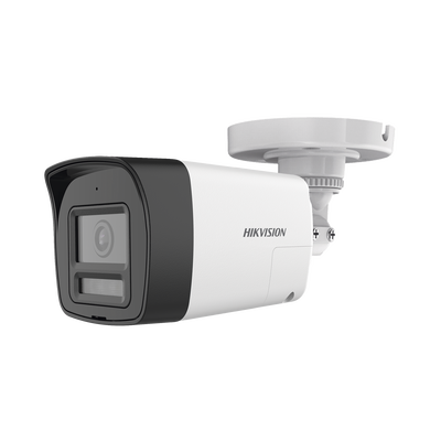 [DS-2CE16U0T-LXTS] [Audio Bidireccional + Sirena & Estrobo + Dual Light + ColorVu] Bala TURBOHD 4K (8 Megapixel) / Lente 2.8 mm / 30 mts IR EXIR + 20 mts Luz Blanca / Micrófono y Bocina Integrado / Exterior IP67 / Metal / dWDR