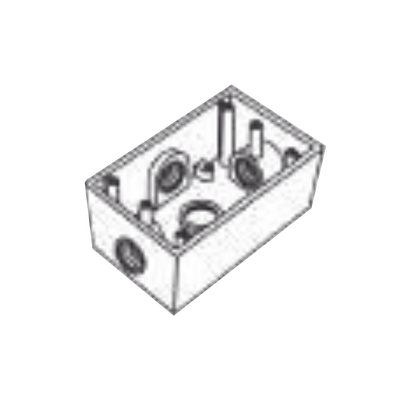 Caja Condulet FS de 1" (25.4 mm) con cuatro bocas a prueba de intemperie.