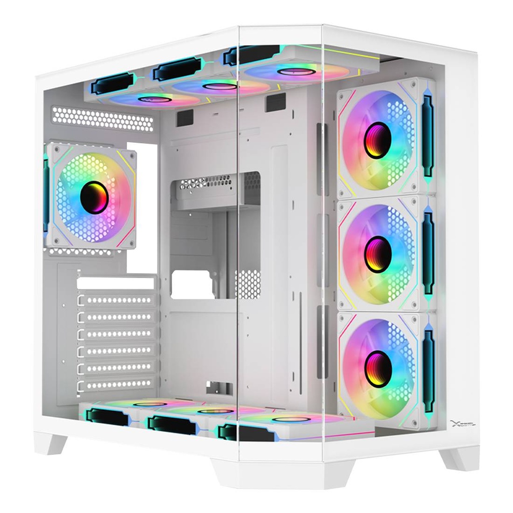 Gabinete Gamer X-Tron Mid Tower Xzeal ATX XZGAXT1W Panel Der. Vidrio + Metal 2xUSB1.0 +1xUSD3.0 +3.5 mm+ 4 ARGB Fans -
