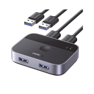 [35313] Conmutador USB para Compartir 2 Puertos USB 3.0 a 2 PC Ìs | Cambio Mediante Botón | Incluye Dos Cables USB de 1.5 m | ABS | Permite que 2 Usuarios Compartan 2 Dispositivos Periféricos USB 3.0, como una impresora, un escáner, etc.