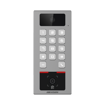 Teclado con Lector Físico de QRs para Exterior Antivandálico IP65 & IK09 con función de Videoportero Multiapartamento /  Huella, Tarjeta, Código QR, PIN o App HikConnect  / Cámara 2 MP compatible con NVRs / Soporta b