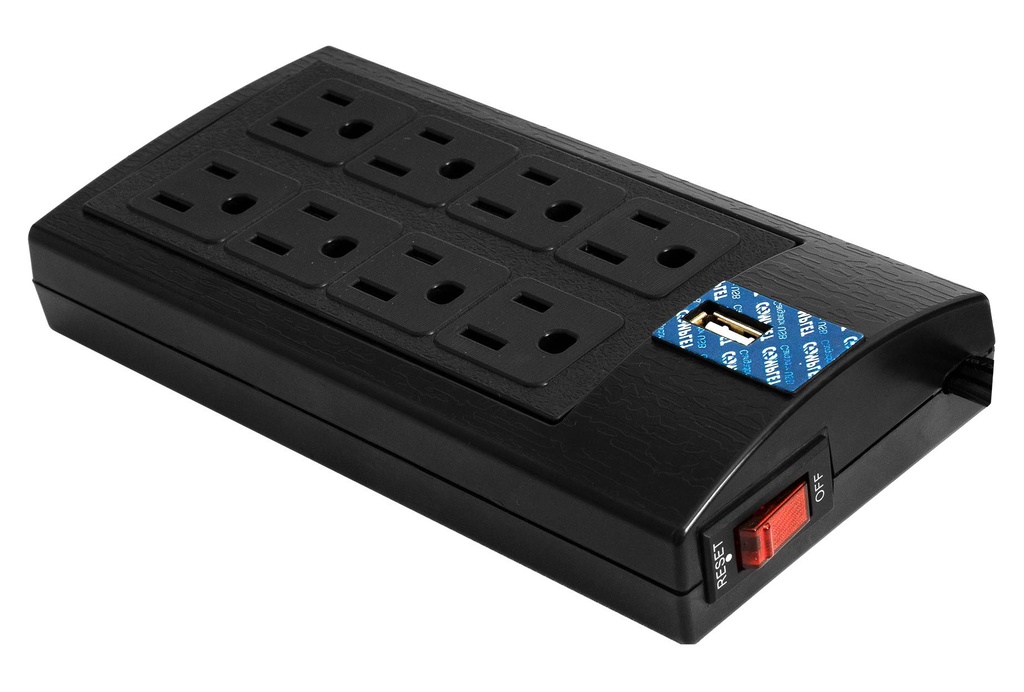 Supresor de Picos 504 Joule COMPLET BRC-1-005. 8 contactos Nema 5-15R y un Puerto USB. Garantía 60 meses -