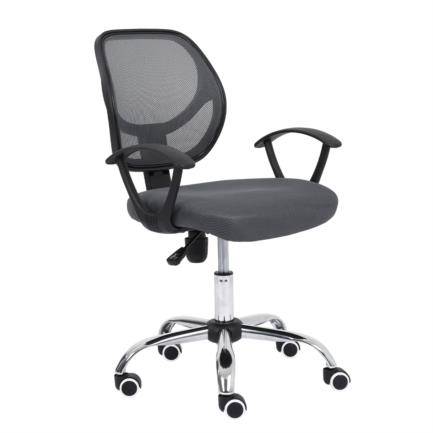 Silla Secretarial Nextep NE-650SG de Altura Ajustable 10CM  Color Gris - Base Giratoria Tela en Malla, Cromada, soporta hasta 110 kg