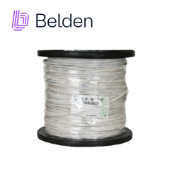 Cable de audio comercial y de seguridad belden 5200fe 009100 forro pvc blanco cmr riser 2c/16awg 2 conductores calibre 16 awg multifilar blindado 100% cobre  uso interior especial para aplicaciones sistemas de seguridad, intercomunicador / audio / altavoz entorno ruidoso bobina 1000 pies 305 metros