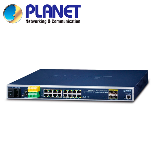 Switch industrial administrable l2+ planet igs-5225-16t4s / 8 puertos rj45 10/100/1,000mbps / 2 puertos sfp 100m/1/2.5gbps / 1 puerto sfp+ 1/2.5/10gbps / 1 puerto consola / 2 entradas/salidas alarma digital / anillo erps / nms / routing estatico / fuente de alimentacion redundante 100-240vca/36-60vcd