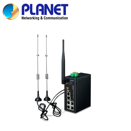 Router celular 4g lte industrial planet icg-2510w-lte-us / 2 slots mini sim / 2 antenas externas 5dbi para lte / 4 puertos lan rj45 10/100/1,000mbps / 1 puerto wan rj45 10/100/1,000mbps / 1 puerto consola / 1 antena wifi 11dbi doble banda (2.4 y 5ghz) / instalacion din-rail/escritorio / 2 entradas/salidas digital de alarma / alimentacion 9-36vcd