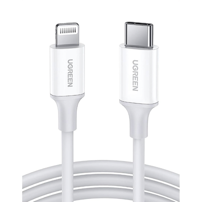[10493] Cable USB-C a Lightning | 1 Metro | Certificado MFi | Carga Rápida 60W | 480 Mbps | PD | Conector C94 | Adecuado para iPhone, iPad y iPod | Protección Integrada | Caja de ABS | Cubierta de TPE | Color Blanco.