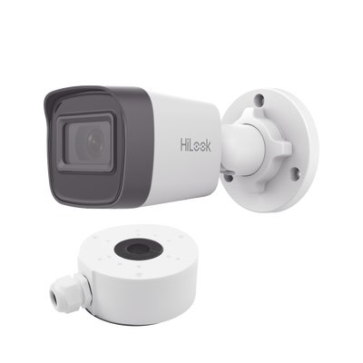 HiLook Series / Bala IP 4 Megapixel / 20 mts IR / Exterior IP67 / PoE / dWDR / Lente 2.8 mm + Caja de conexión DS-1280ZJ-XS