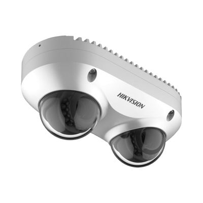 PanoVu Series / Lente Dual de 4 Megapixel / 2 Lentes Fijos de 2.8 mm / Recomendado para Pasillos o Esquinas / IP67 / IK10 / PoE / WDR 120 dB / 10 mts IR / Entrada y Salida de Audio y Alarma / MicroSD