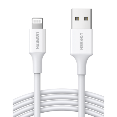 [20728] Cable USB-A a Lightning | 1 Metro | Certificado MFi | Carga Rápida 5V/2.4 A| 480 Mbps | PD | Conector C89 | Adecuado para iPhone, iPad y iPod | Protección Integrada | Caja de ABS | Cubierta de TPE | Color Blanco.
