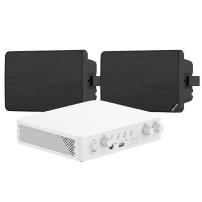 Kit de Audio | 70/100V | 2 Altavoces de pared | Bluetooth | Color Negro | Hik-Connect 