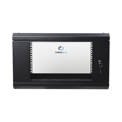 Gabinete de Pared de 6U con Puerta de Cristal Templado, 455 mm de Profundidad Total, Rack de 19in, Acero Reforzado Color Negro.