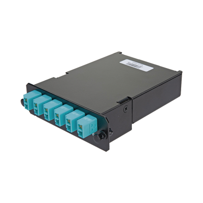 Placa Acopladora de Fibra Óptica FAP, Con 12 Pigtails y 6 Conectores LC Duplex (12 Fibras), Para Fibra Multimodo OM3/OM4, Color Aqua