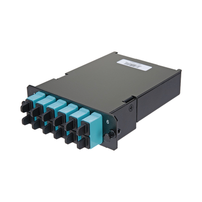 Placa Acopladora de Fibra Óptica FAP, Con 12 Pigtails y 6 Conectores SC Duplex (12 Fibras), Para Fibra Multimodo OM3/OM4, Color Aqua