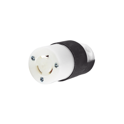 Conector Industrial con Bloqueo de Media Vuelta / 15 A 250 V CA / 2 Polos 3 Hilos / Nema L6-15R / Color Blanco y Negro.