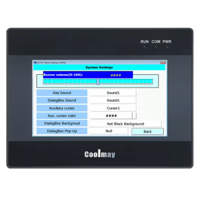 Panel HMI Táctil 4.3 Pulgadas / Resolución 480x272 píxeles / Interfaces RS232 + RS485 / Puerto Ethernet / Puerto USB / Software VCool Programming