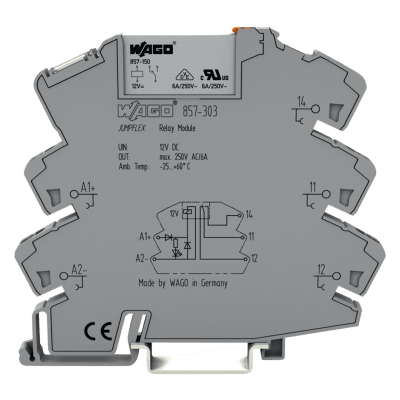 Módulo Relé 12V DC / 1 Inversor / 6A Corriente Permanente / Push-in CAGE CLAMP® / Indicador LED Amarillo / Aislamiento Reforzado / IP20 / Carril DIN-35