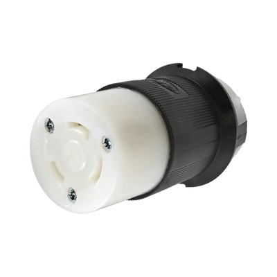 Conector Industrial con Bloqueo de Media Vuelta / 30 A 250 V CA / 2 Polos 3 Hilos / Color Blanco y Negro / Nema L6-30R. 