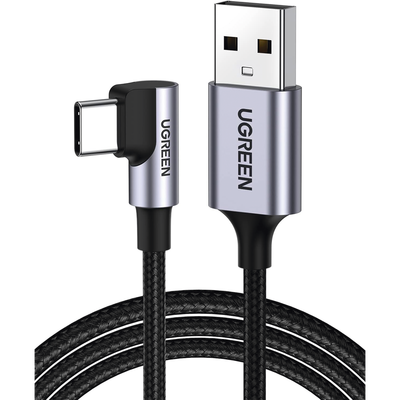 [50942] Cable USB-A a USB-C | 2 Metros | Conector con Ángulo Recto de 90° | Carga Rápida de hasta 60W | 480 Mbps | PD3.0 | QC /3.0/2.0 | FPC | AFC | Protección Integrada| Caja de Aluminio | Nylon Trenzado | Color Negro.