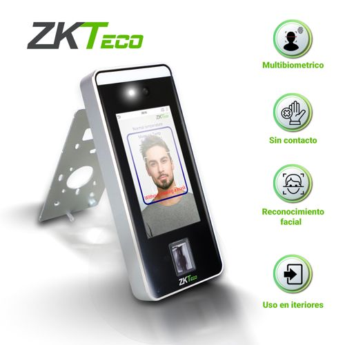 Control de acceso con reconocimiento facial, palma, id y huellas speedface v5l [p] zkteco acceso avanzado y asistencia básico pantalla 5 pulgadas  compatible con soporte kjz-03 capacidad 6,000 rostros  3,000 palmas 10,000 tarjetas   6,000 huellas 200,000 eventos   requiere licencia zkbio cvsecurity, bioaccess o biotime pro con cambio de modo de trabajo